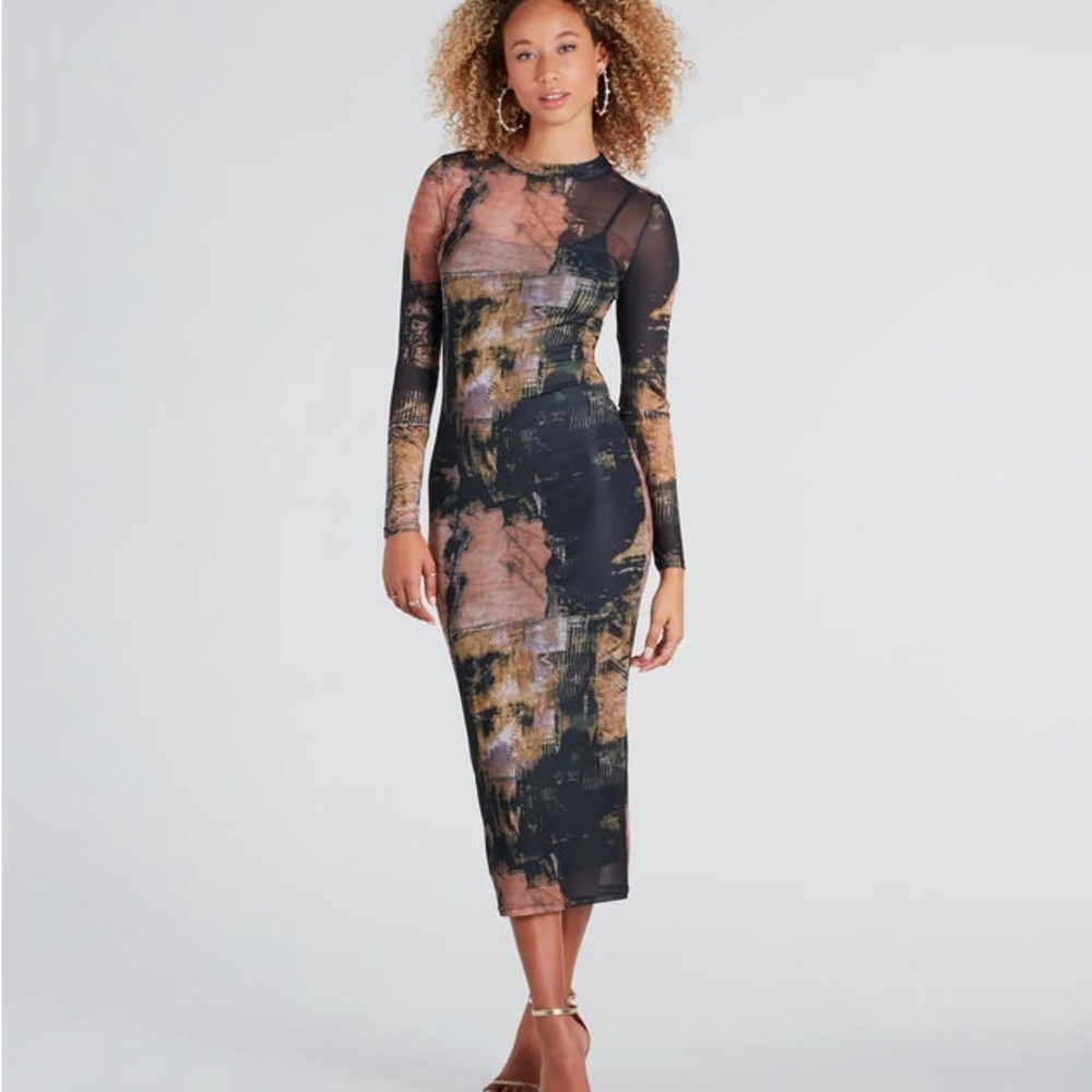 Elegant Multicolor Long Sleeve Dress